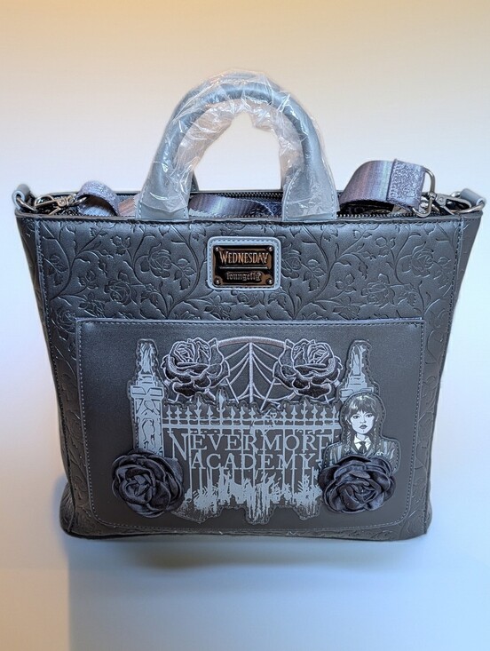 Loungefly Handbags - Wednesday Black Roses Tote Convertible Backpack Hardtag Loungefly